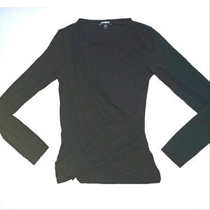 Long Sleeve Stretch Cotton Faux Wrap Top